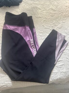 Peloton Black Leggings with Metallic Purple Panels
